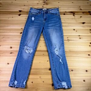 William Rast Jeans Womens 26 Distressed Slim Straight Leg Mid Rise Denim Blue